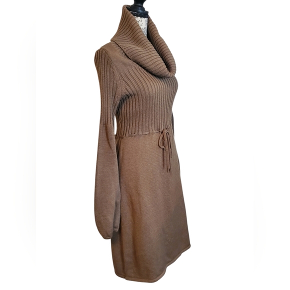 Calvin Klein Brown Ribbed Cowl Neck Sweater Midi Dress Size:Small - Picture 2 of 10